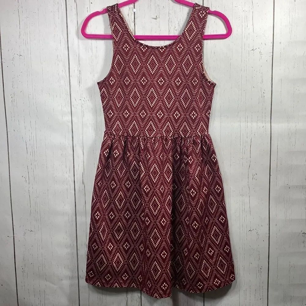 Everly Burgundy Lace Fit & Flare Dress Boho Cottagecore Sleeveless Coquette S